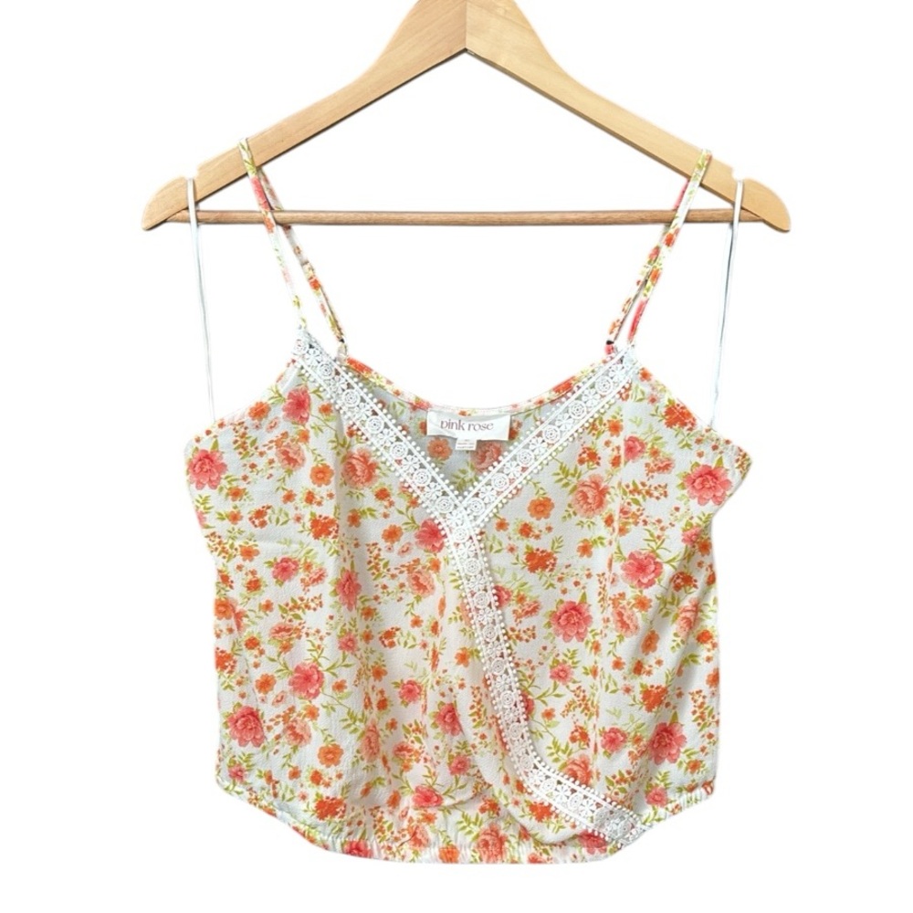 Pink Rose Floral Crepe Tank Top